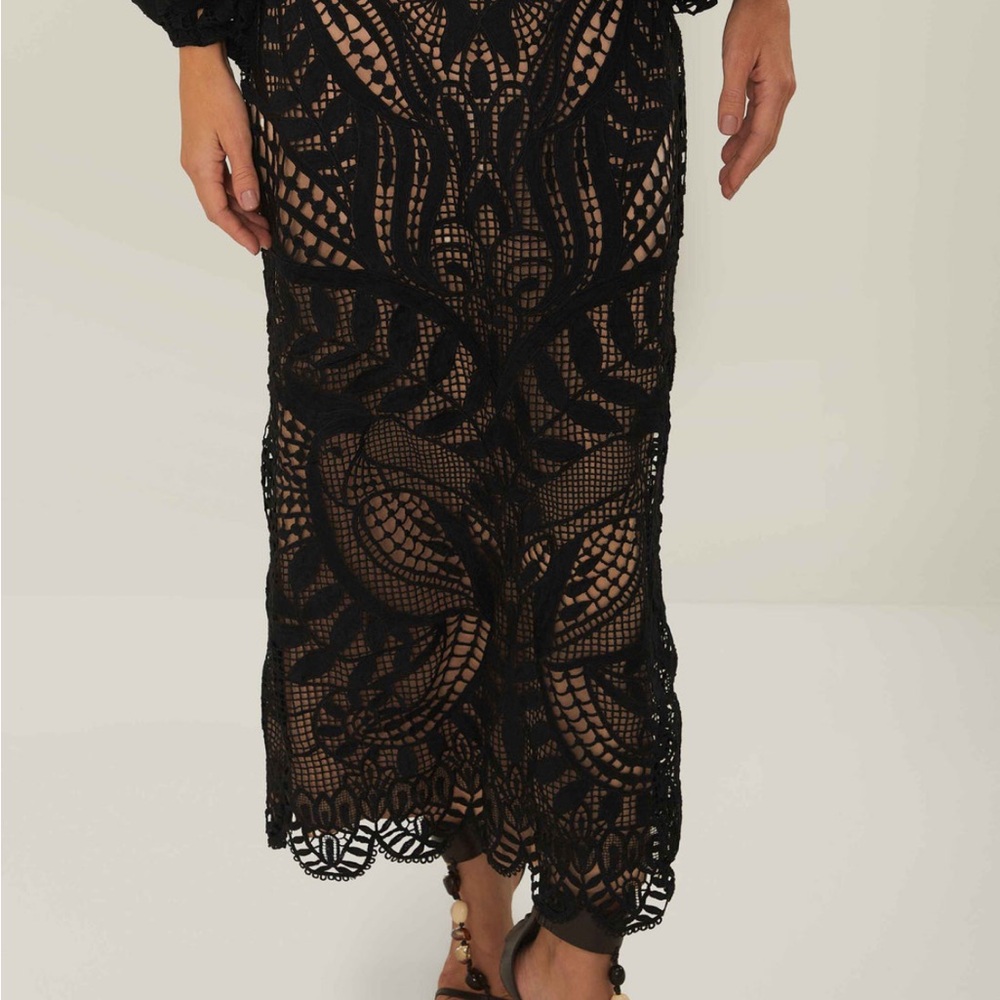 NWT Farm Rio Black Nature Guipure Midi Dress - XL - Picture 4 of 5